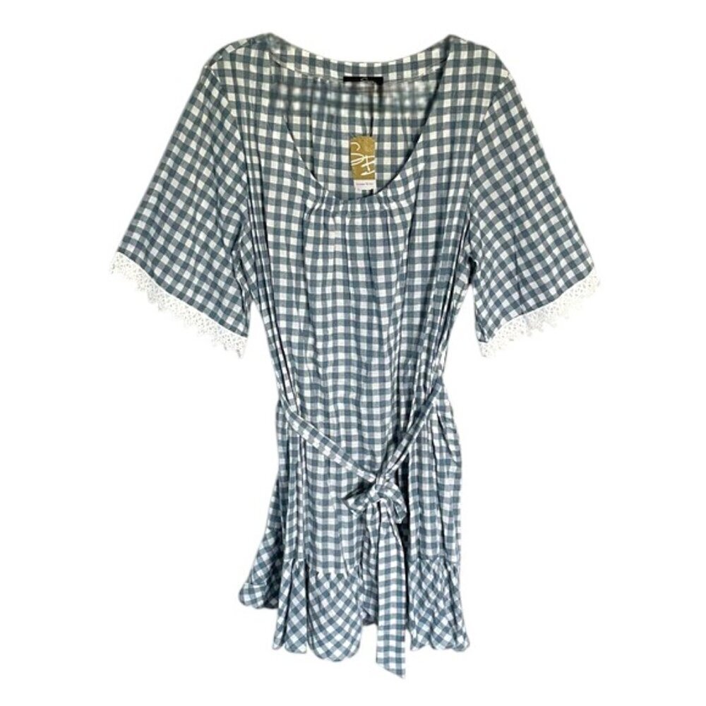 New! Suzanne Betro Blue Gingham Plaid Dress Plus Size 3X NWT 47600